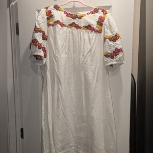 Boden White Dress with Colorful Floral Embroidery